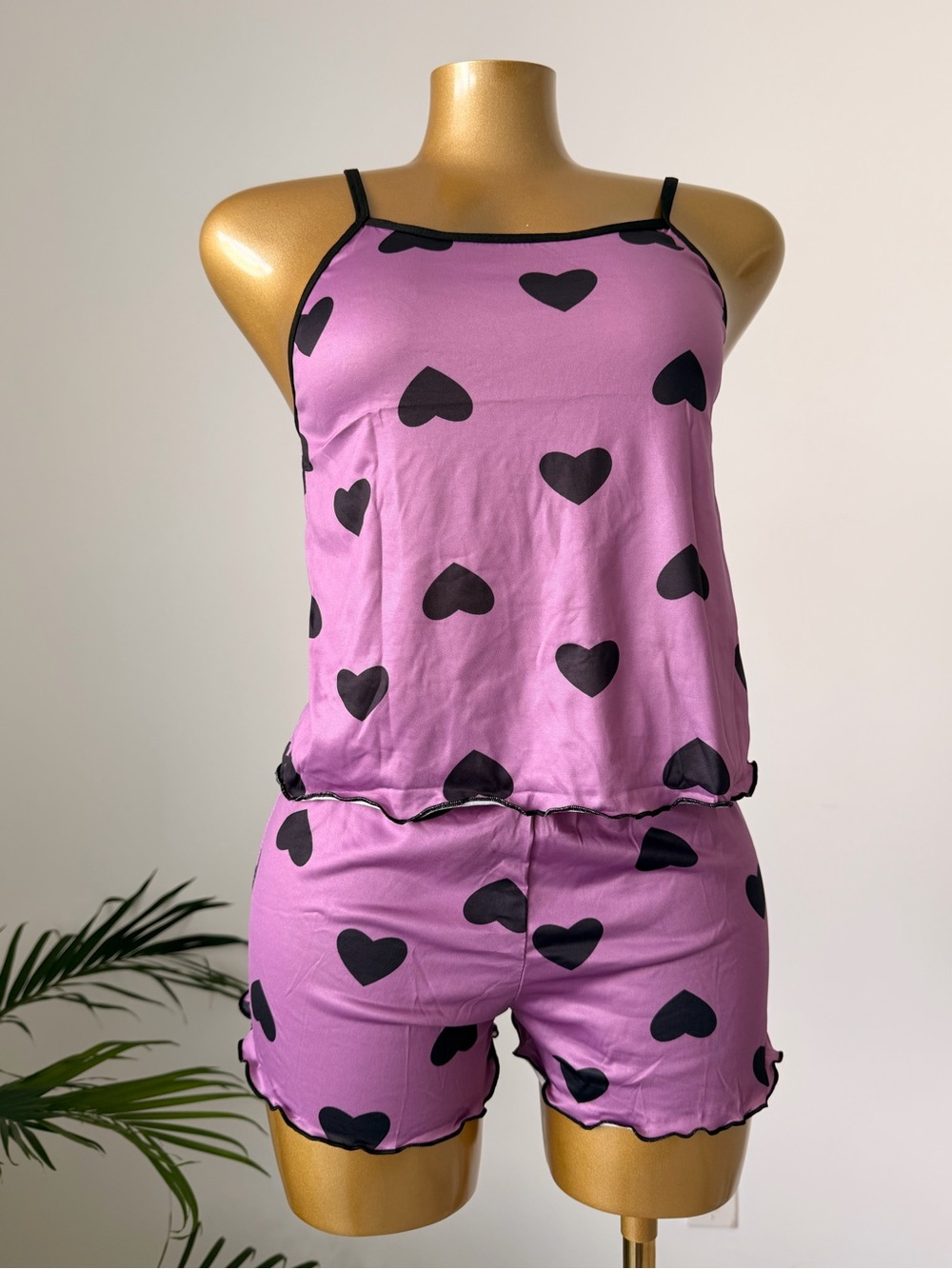 Women’s Pink Heart-Print Cami & Short Pajama Set by